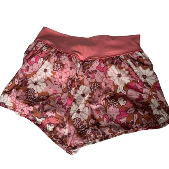 Aerie Floral Pink and Brown Athletic Shorts NWT - Picture 2 of 7